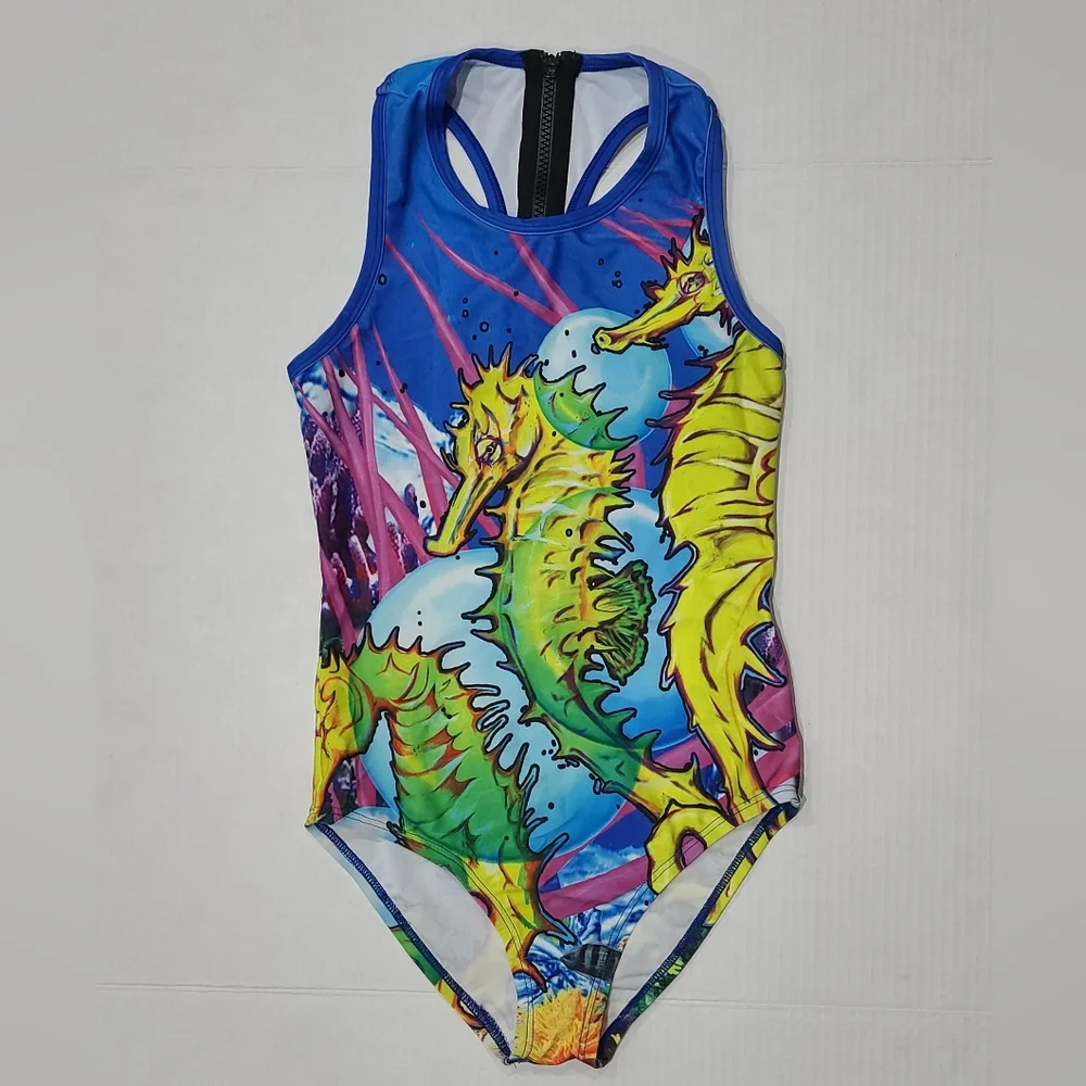 Sport Couture Seahorse Parade UPF 50+ 1-Piece Swimsuit Sz Youth M NWT